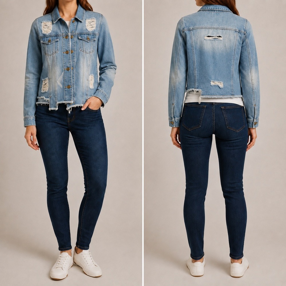 Caution to the Wind Denim Jacket MEDIUM Light Wash Distressed Raw Hem Relaxed